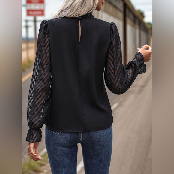 Mock Neck Flounce Sleeve Blouse - Picture 2 of 5